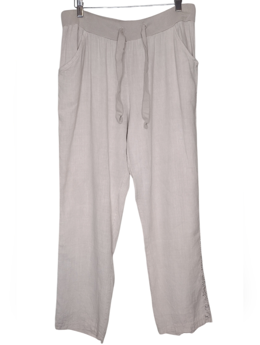 M Made In Italy Cream Drawstring Linen Blend High-rise Pants Sz M
